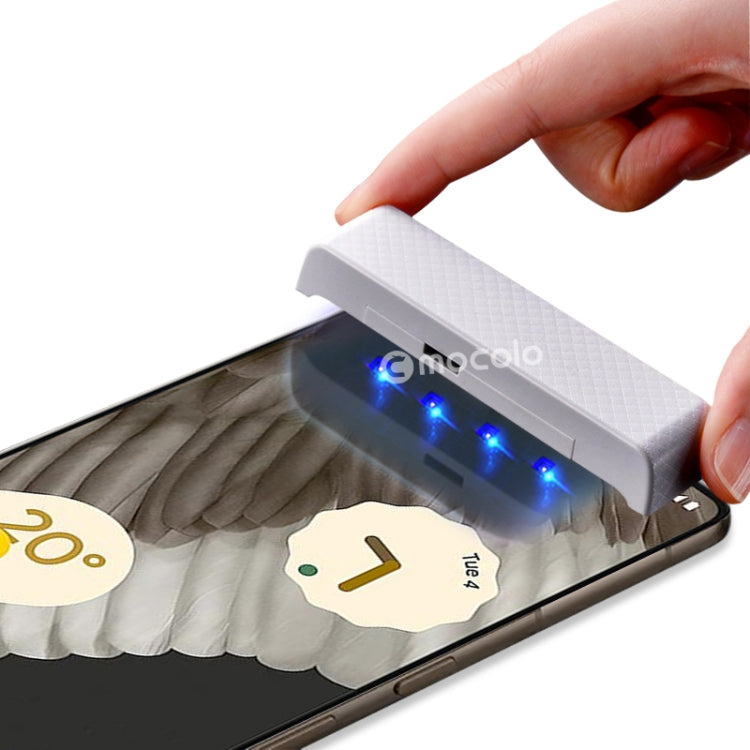Tempered glass screen protector for Pixel 7 Pro, blue UV curing during installation