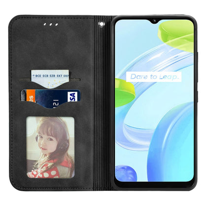 Black magnetic flip phone case with card slots and window view