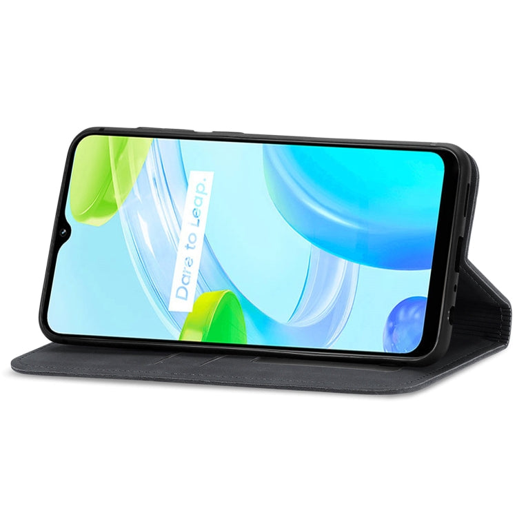 Black magnetic flip leather phone case in landscape stand position