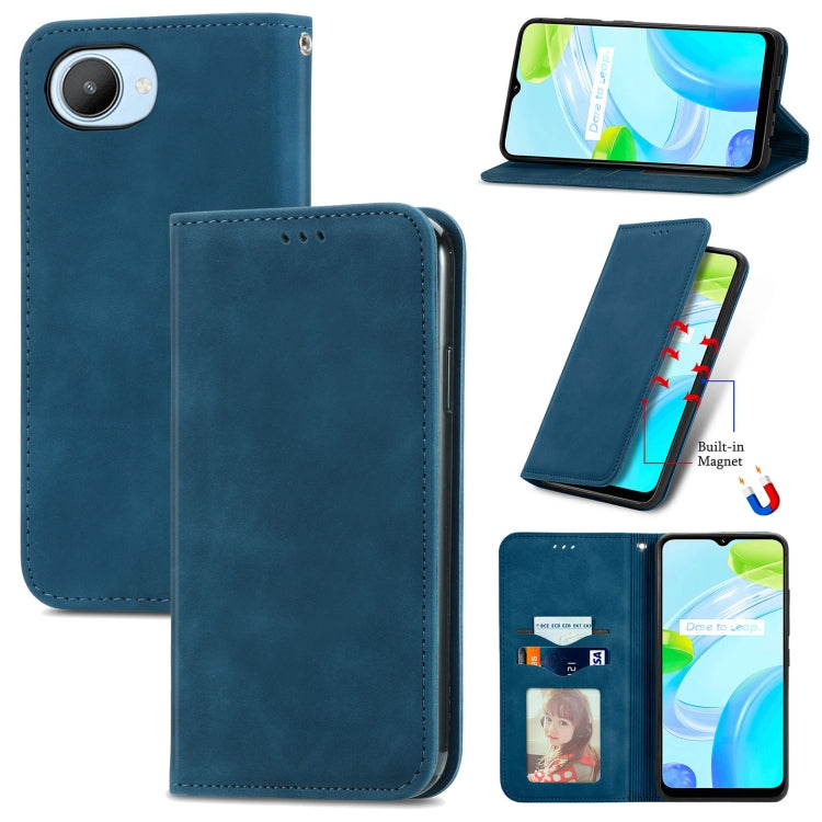 Blue magnetic flip leather phone case with camera cutout and card holder