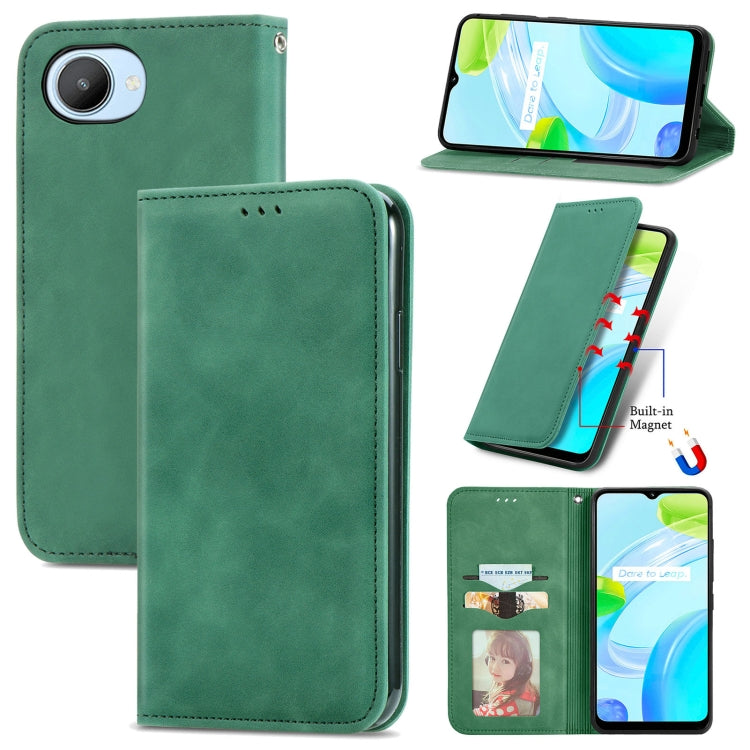 Green magnetic flip leather phone case with card holder and camera opening