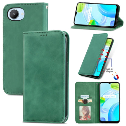 Green magnetic flip leather phone case with card holder and camera opening