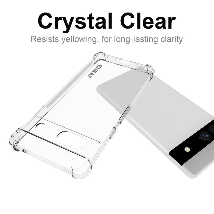 Crystal-clear TPU phone case for Google Pixel 7A by ENKAY, long-lasting clarity