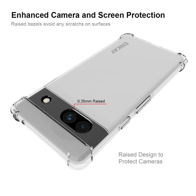 Clear TPU phone case for Google Pixel 7A with raised camera and screen protection, ENKAY