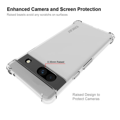 Clear TPU phone case for Google Pixel 7A with raised camera and screen protection, ENKAY