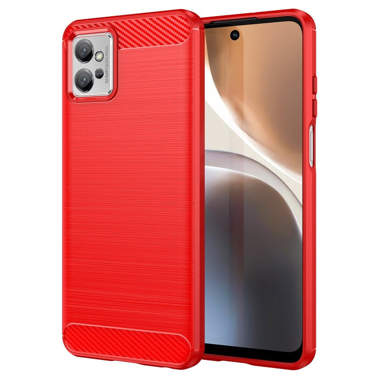 Red brushed texture TPU phone case with carbon fiber-style back and camera cutouts
