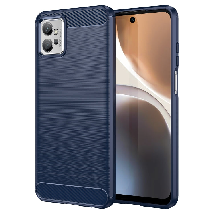Blue brushed texture TPU phone case with carbon fiber-style back and camera cutouts