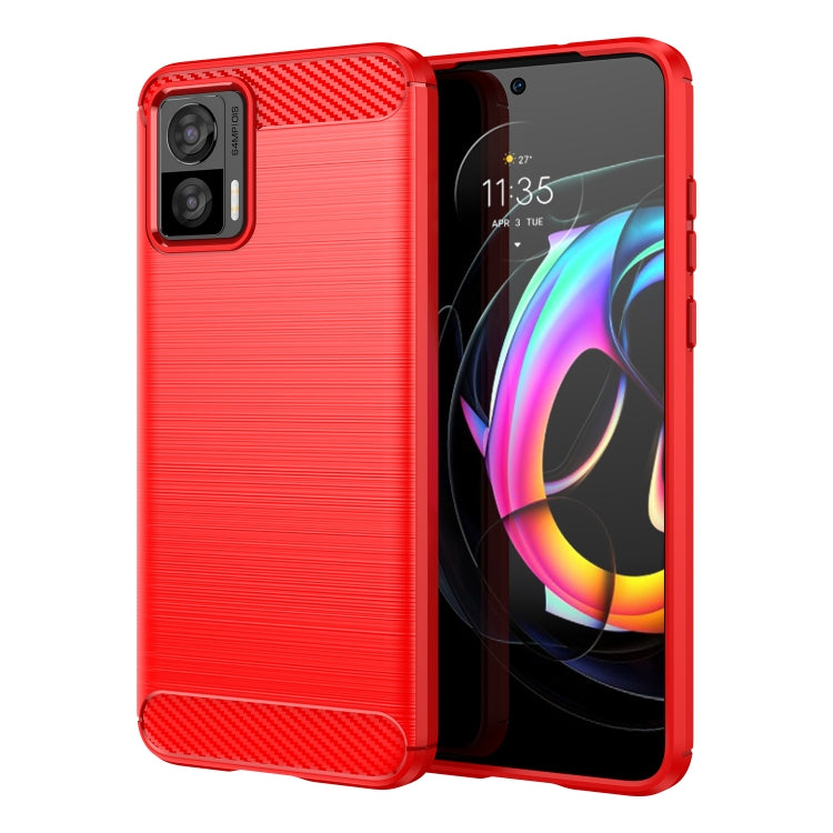 Brushed texture carbon fiber TPU phone case for Moto Edge 30 Lite in red