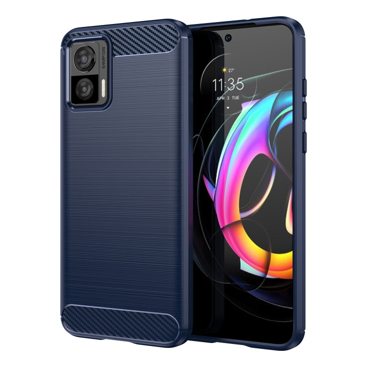 Brushed texture carbon fiber TPU phone case for Moto Edge 30 Lite in blue