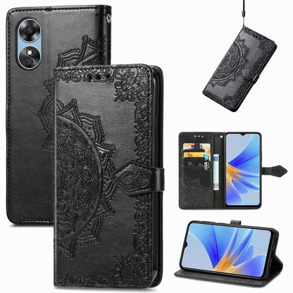 Mandala Flower Embossed Leather Phone Case, For OPPO  A17, For OPPO  A57 4G, For OPPO A57s, For OPPO A97 5G, For vivo Y16, For vivo Y77 5G Global