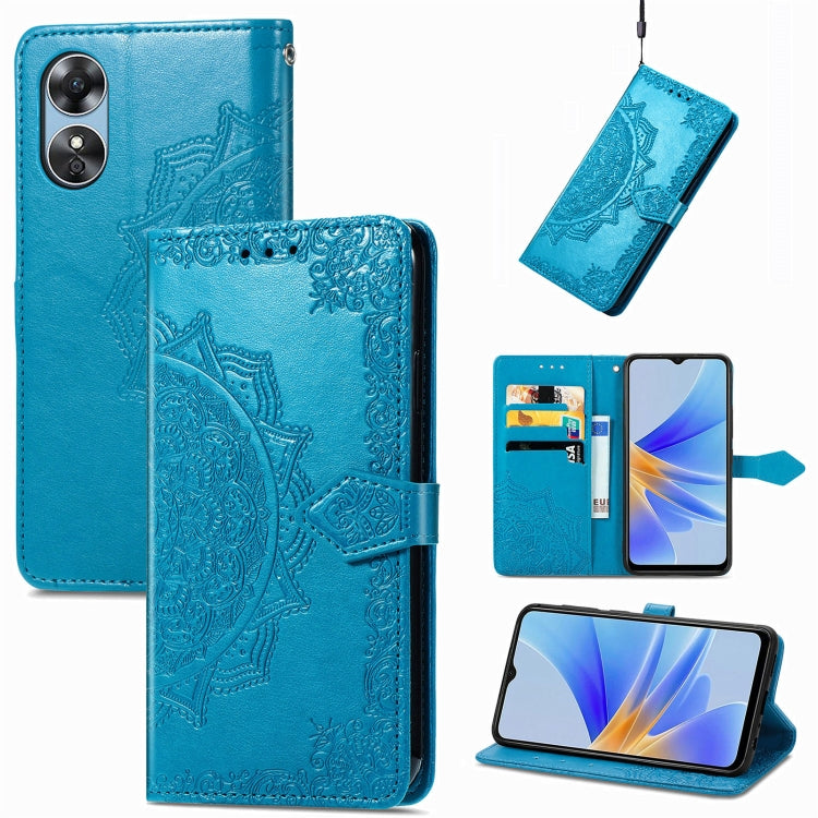 Mandala Flower Embossed Leather Phone Case, For OPPO  A17, For OPPO  A57 4G, For OPPO A57s, For OPPO A97 5G, For vivo Y16, For vivo Y77 5G Global