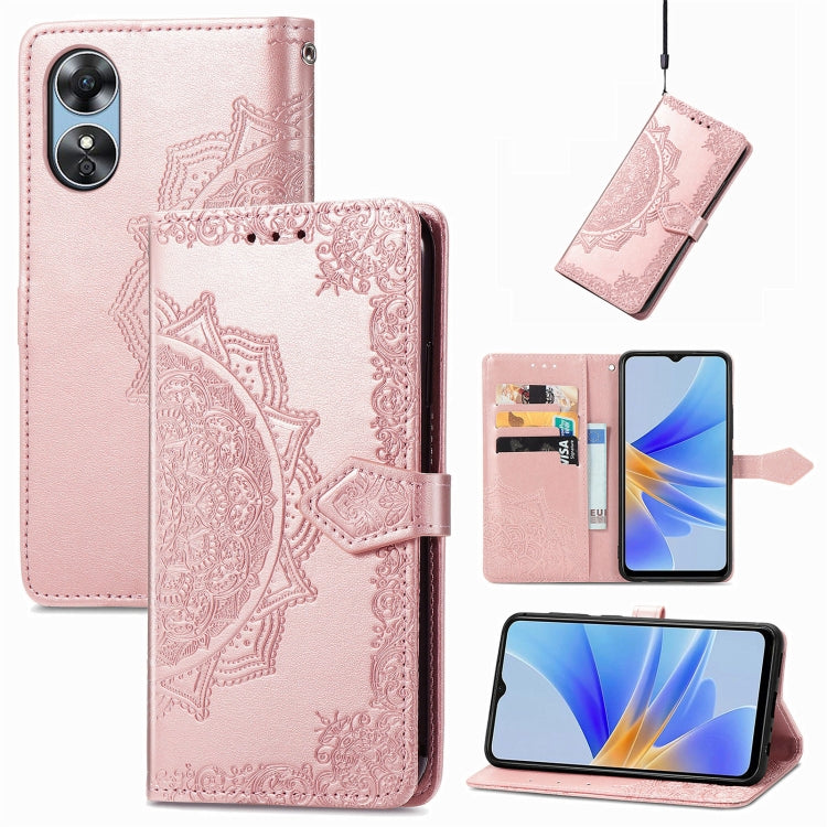 Mandala Flower Embossed Leather Phone Case, For OPPO  A17, For OPPO  A57 4G, For OPPO A57s, For OPPO A97 5G, For vivo Y16, For vivo Y77 5G Global