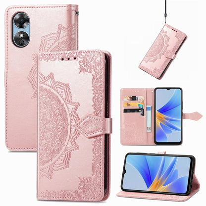 Mandala Flower Embossed Leather Phone Case, For OPPO  A17, For OPPO  A57 4G, For OPPO A57s, For OPPO A97 5G, For vivo Y16, For vivo Y77 5G Global