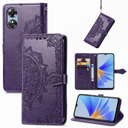 Mandala Flower Embossed Leather Phone Case, For OPPO  A17, For OPPO  A57 4G, For OPPO A57s, For OPPO A97 5G, For vivo Y16, For vivo Y77 5G Global