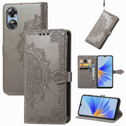 Mandala Flower Embossed Leather Phone Case, For OPPO  A17, For OPPO  A57 4G, For OPPO A57s, For OPPO A97 5G, For vivo Y16, For vivo Y77 5G Global