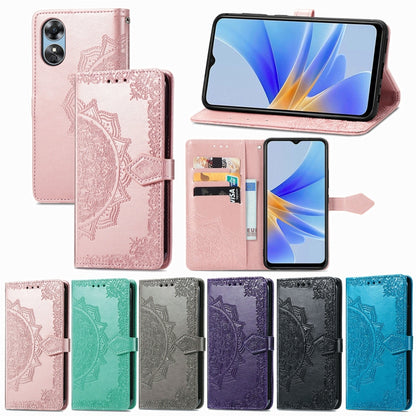 Mandala Flower Embossed Leather Phone Case, For OPPO  A17, For OPPO  A57 4G, For OPPO A57s, For OPPO A97 5G, For vivo Y16, For vivo Y77 5G Global