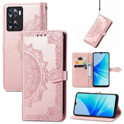 Mandala Flower Embossed Leather Phone Case, For OPPO  A17, For OPPO  A57 4G, For OPPO A57s, For OPPO A97 5G, For vivo Y16, For vivo Y77 5G Global