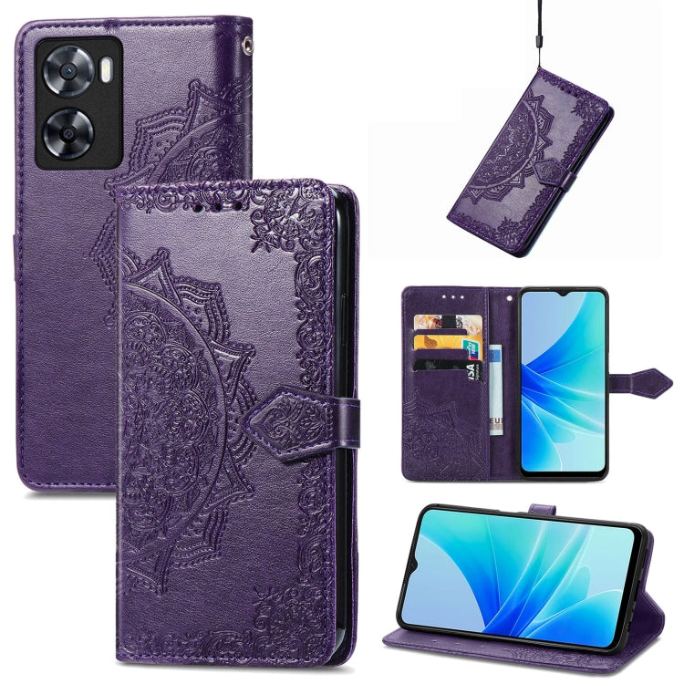 Mandala Flower Embossed Leather Phone Case, For OPPO  A17, For OPPO  A57 4G, For OPPO A57s, For OPPO A97 5G, For vivo Y16, For vivo Y77 5G Global