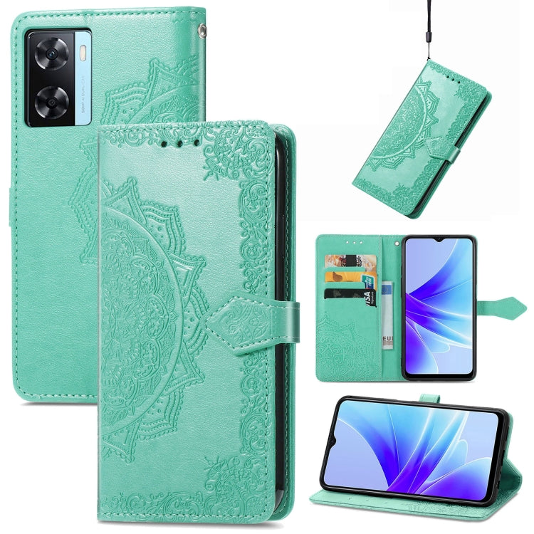Mandala Flower Embossed Leather Phone Case, For OPPO  A17, For OPPO  A57 4G, For OPPO A57s, For OPPO A97 5G, For vivo Y16, For vivo Y77 5G Global