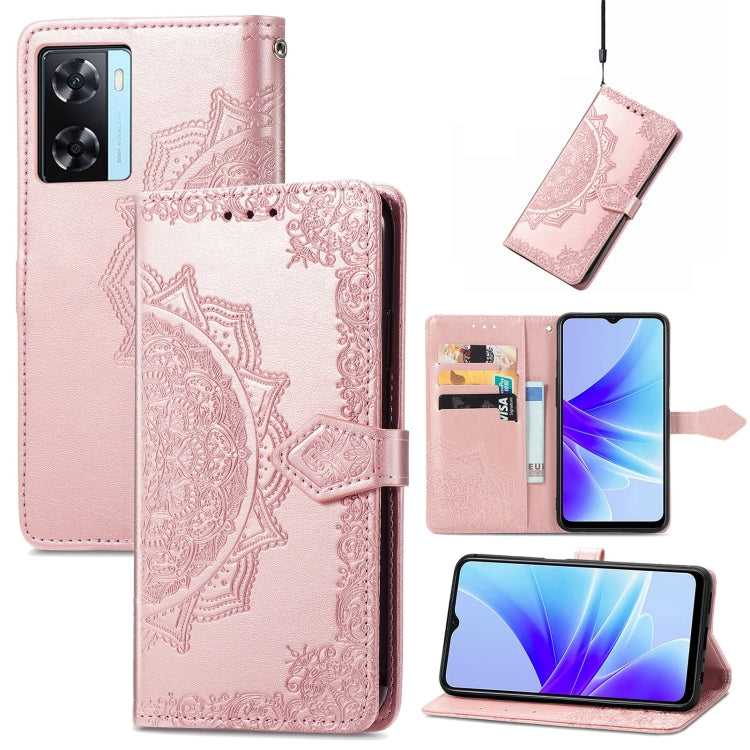 Mandala Flower Embossed Leather Phone Case, For OPPO  A17, For OPPO  A57 4G, For OPPO A57s, For OPPO A97 5G, For vivo Y16, For vivo Y77 5G Global