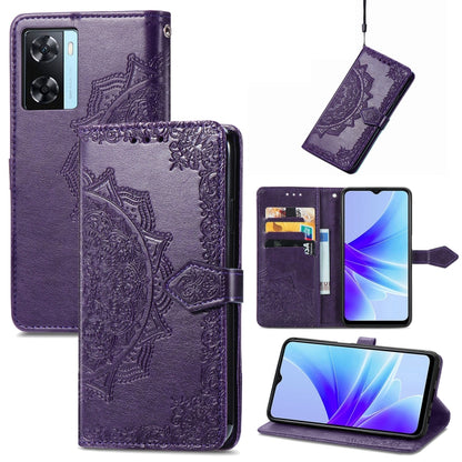 Mandala Flower Embossed Leather Phone Case, For OPPO  A17, For OPPO  A57 4G, For OPPO A57s, For OPPO A97 5G, For vivo Y16, For vivo Y77 5G Global