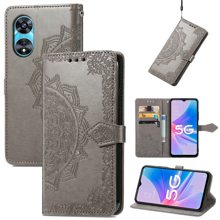 Mandala Flower Embossed Leather Phone Case, For OPPO  A17, For OPPO  A57 4G, For OPPO A57s, For OPPO A97 5G, For vivo Y16, For vivo Y77 5G Global