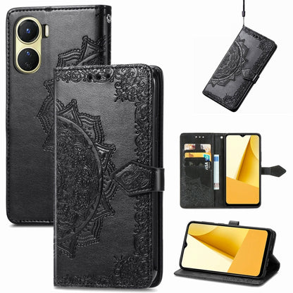 Mandala Flower Embossed Leather Phone Case, For OPPO  A17, For OPPO  A57 4G, For OPPO A57s, For OPPO A97 5G, For vivo Y16, For vivo Y77 5G Global