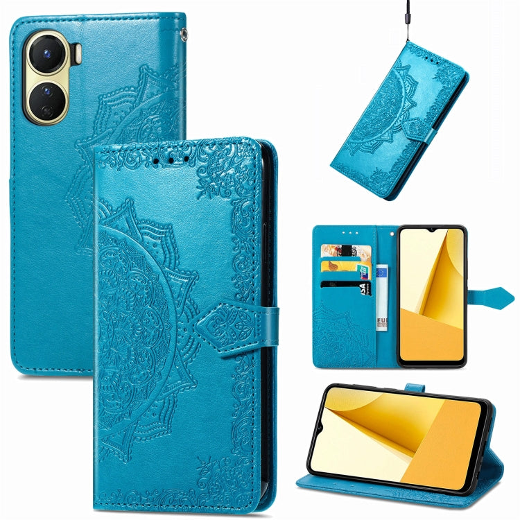 Mandala Flower Embossed Leather Phone Case, For OPPO  A17, For OPPO  A57 4G, For OPPO A57s, For OPPO A97 5G, For vivo Y16, For vivo Y77 5G Global