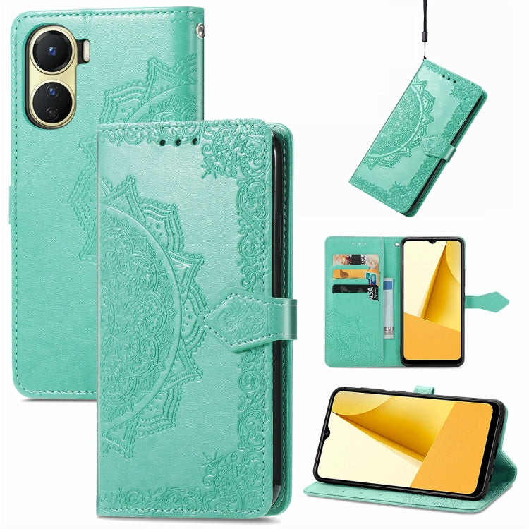 Mandala Flower Embossed Leather Phone Case, For OPPO  A17, For OPPO  A57 4G, For OPPO A57s, For OPPO A97 5G, For vivo Y16, For vivo Y77 5G Global