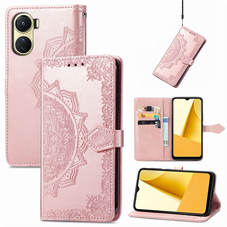 Mandala Flower Embossed Leather Phone Case, For OPPO  A17, For OPPO  A57 4G, For OPPO A57s, For OPPO A97 5G, For vivo Y16, For vivo Y77 5G Global