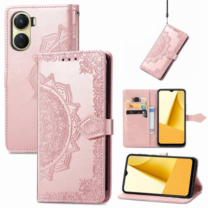 Mandala Flower Embossed Leather Phone Case, For OPPO  A17, For OPPO  A57 4G, For OPPO A57s, For OPPO A97 5G, For vivo Y16, For vivo Y77 5G Global