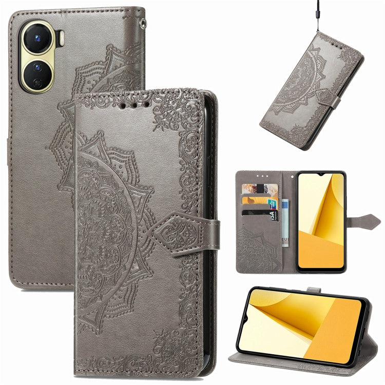 Mandala Flower Embossed Leather Phone Case, For OPPO  A17, For OPPO  A57 4G, For OPPO A57s, For OPPO A97 5G, For vivo Y16, For vivo Y77 5G Global