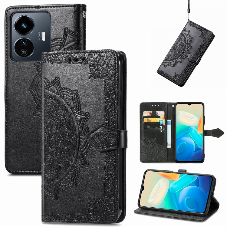 Mandala Flower Embossed Leather Phone Case, For OPPO  A17, For OPPO  A57 4G, For OPPO A57s, For OPPO A97 5G, For vivo Y16, For vivo Y77 5G Global