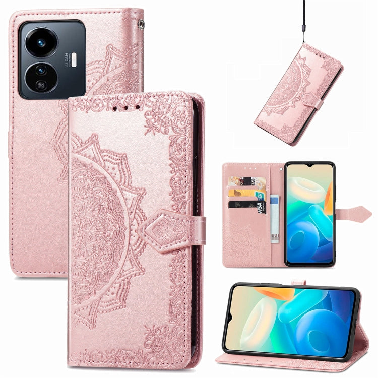 Mandala Flower Embossed Leather Phone Case, For OPPO  A17, For OPPO  A57 4G, For OPPO A57s, For OPPO A97 5G, For vivo Y16, For vivo Y77 5G Global