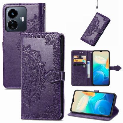Mandala Flower Embossed Leather Phone Case, For OPPO  A17, For OPPO  A57 4G, For OPPO A57s, For OPPO A97 5G, For vivo Y16, For vivo Y77 5G Global