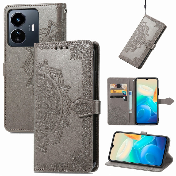 Mandala Flower Embossed Leather Phone Case, For OPPO  A17, For OPPO  A57 4G, For OPPO A57s, For OPPO A97 5G, For vivo Y16, For vivo Y77 5G Global