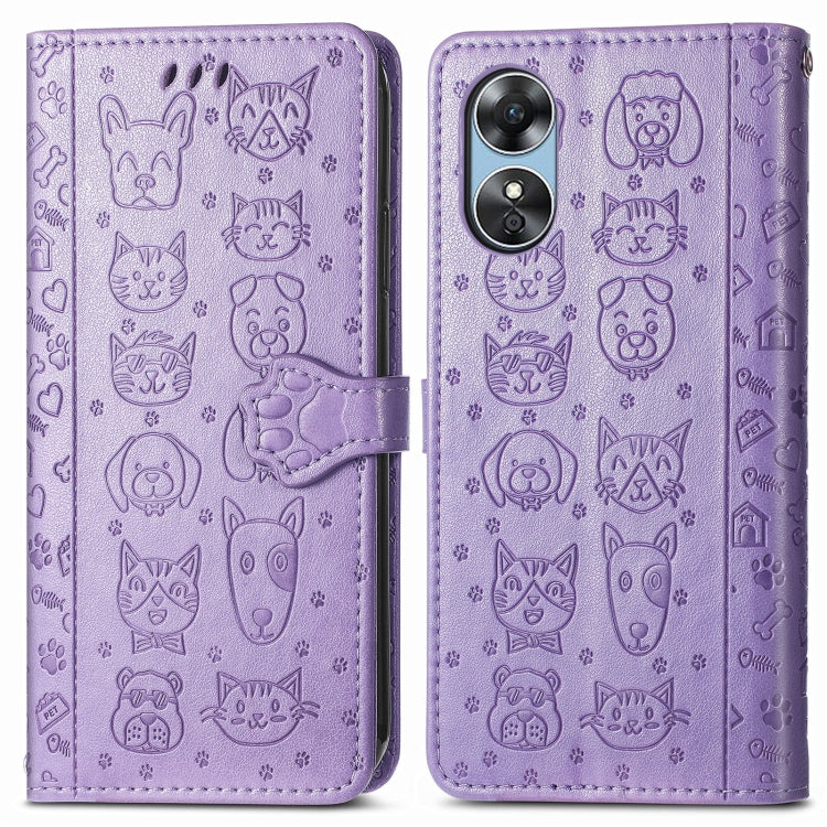 Cat and Dog Embossed Leather Phone Case, For OPPO A17, For OPPO A97 5G, For Realme C33, For vivo Y16, For vivo Y77 5G Global