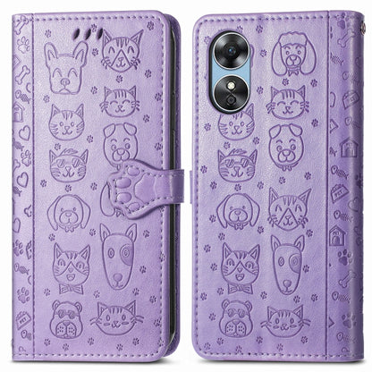 Cat and Dog Embossed Leather Phone Case, For OPPO A17, For OPPO A97 5G, For Realme C33, For vivo Y16, For vivo Y77 5G Global