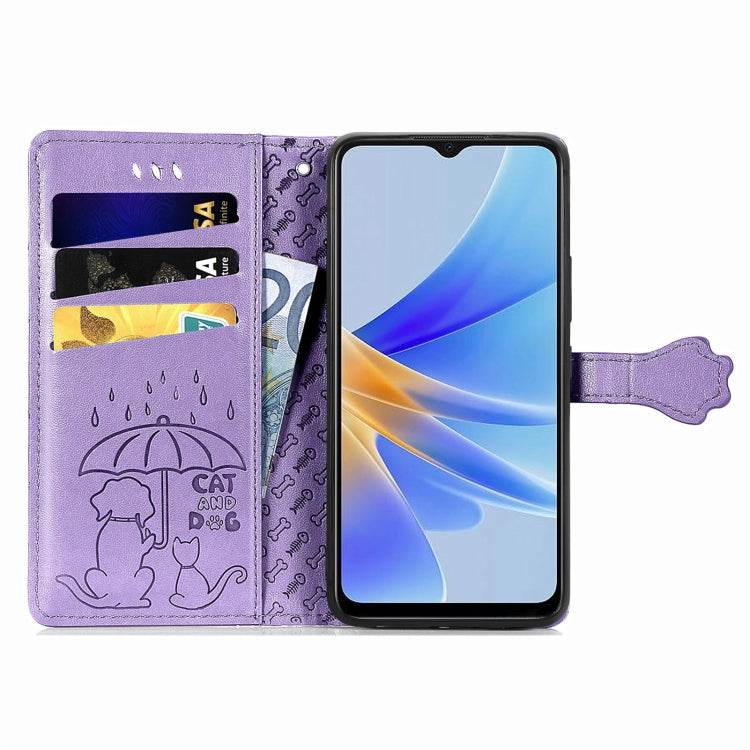 Cat and Dog Embossed Leather Phone Case, For OPPO A17, For OPPO A97 5G, For Realme C33, For vivo Y16, For vivo Y77 5G Global