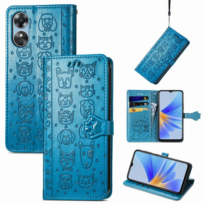Cat and Dog Embossed Leather Phone Case, For OPPO A17, For OPPO A97 5G, For Realme C33, For vivo Y16, For vivo Y77 5G Global