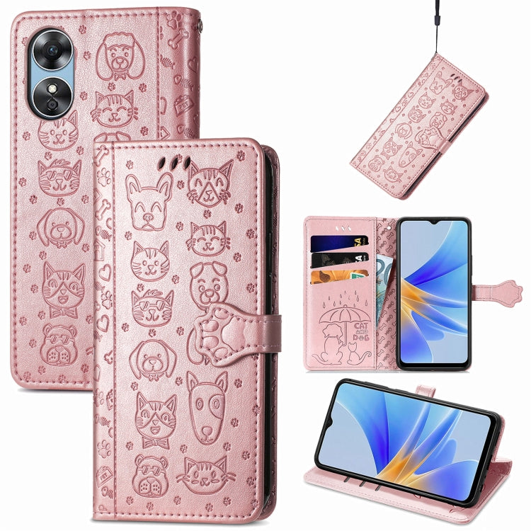 Cat and Dog Embossed Leather Phone Case, For OPPO A17, For OPPO A97 5G, For Realme C33, For vivo Y16, For vivo Y77 5G Global