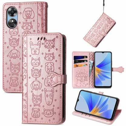 Cat and Dog Embossed Leather Phone Case, For OPPO A17, For OPPO A97 5G, For Realme C33, For vivo Y16, For vivo Y77 5G Global