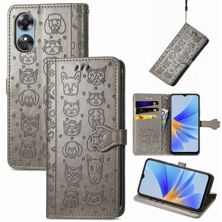 Cat and Dog Embossed Leather Phone Case, For OPPO A17, For OPPO A97 5G, For Realme C33, For vivo Y16, For vivo Y77 5G Global