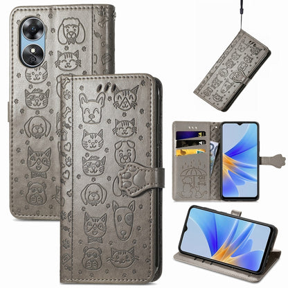 Cat and Dog Embossed Leather Phone Case, For OPPO A17, For OPPO A97 5G, For Realme C33, For vivo Y16, For vivo Y77 5G Global