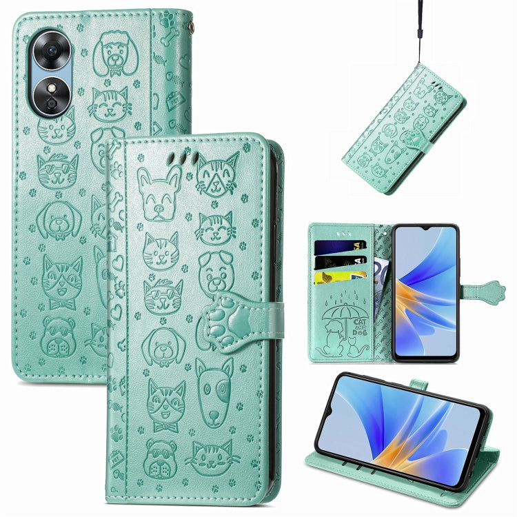 Cat and Dog Embossed Leather Phone Case, For OPPO A17, For OPPO A97 5G, For Realme C33, For vivo Y16, For vivo Y77 5G Global