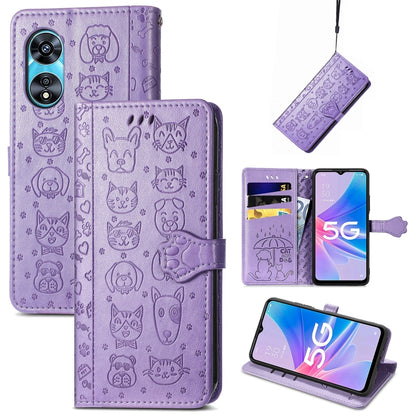 Cat and Dog Embossed Leather Phone Case, For OPPO A17, For OPPO A97 5G, For Realme C33, For vivo Y16, For vivo Y77 5G Global