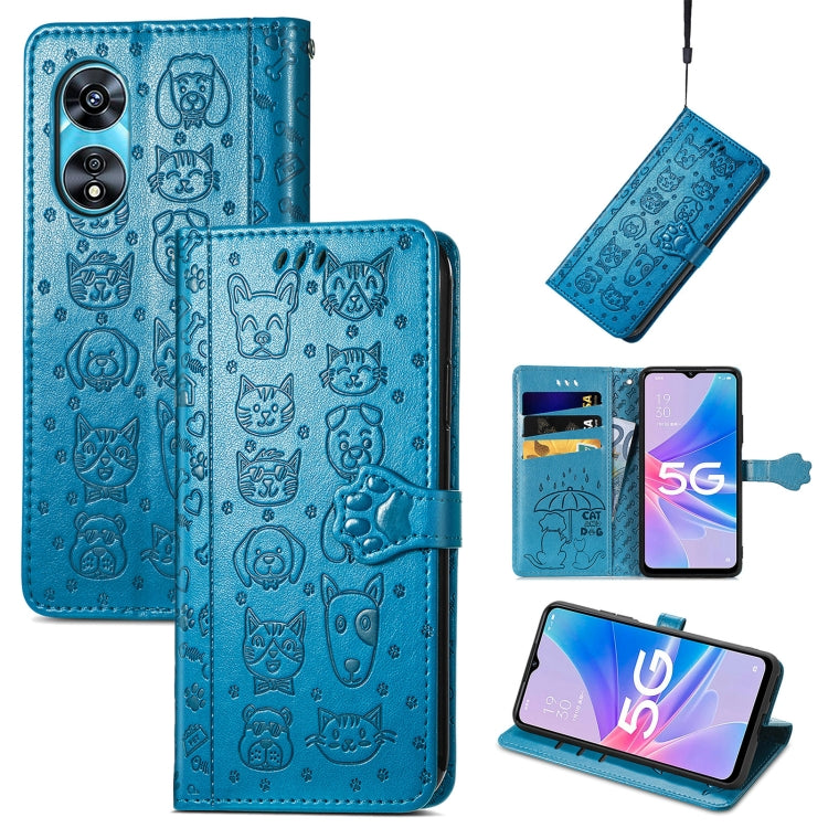 Cat and Dog Embossed Leather Phone Case, For OPPO A17, For OPPO A97 5G, For Realme C33, For vivo Y16, For vivo Y77 5G Global