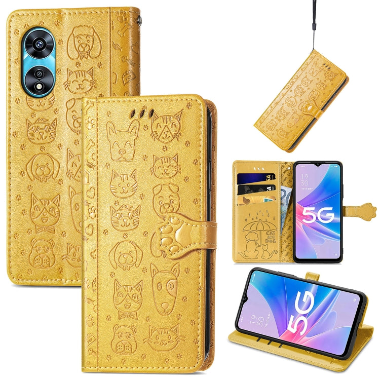 Cat and Dog Embossed Leather Phone Case, For OPPO A17, For OPPO A97 5G, For Realme C33, For vivo Y16, For vivo Y77 5G Global