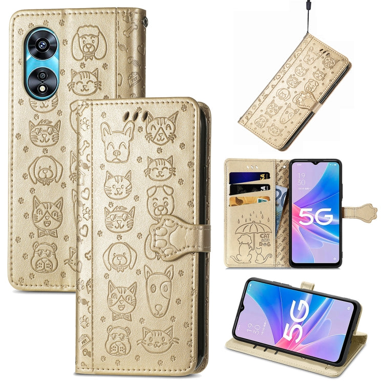 Cat and Dog Embossed Leather Phone Case, For OPPO A17, For OPPO A97 5G, For Realme C33, For vivo Y16, For vivo Y77 5G Global