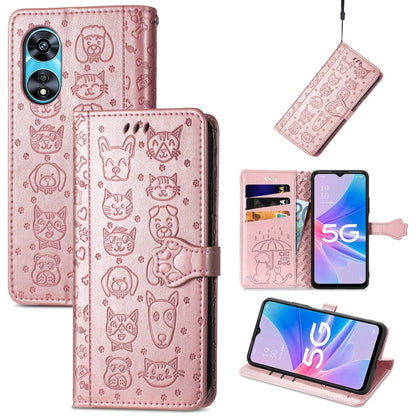 Cat and Dog Embossed Leather Phone Case, For OPPO A17, For OPPO A97 5G, For Realme C33, For vivo Y16, For vivo Y77 5G Global